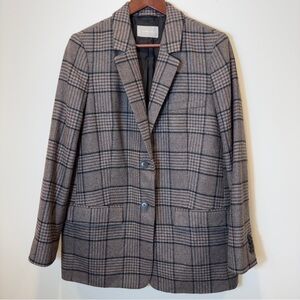 Everlane Blazer Womens 12 Brown Black Glen Plaid Wool Blend 2 Button Notch Lapel